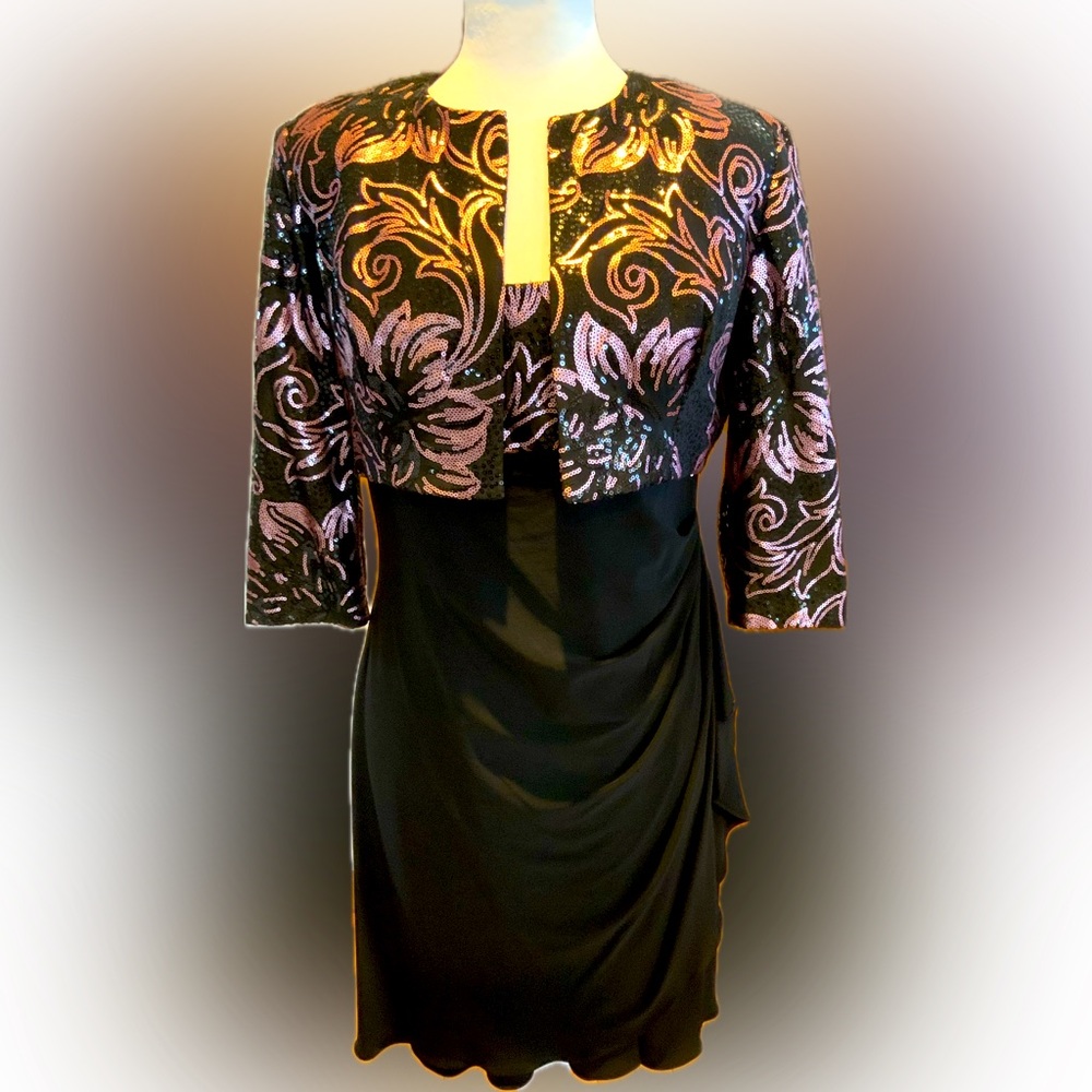 Alex Evenings 2-Piece After 5 Little Black Draped Dress Size 10P